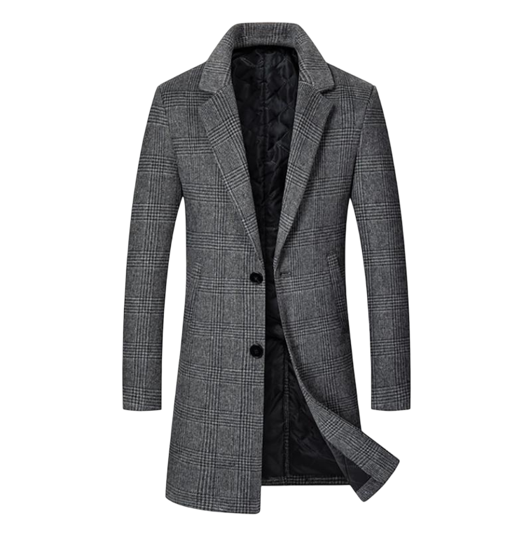 Men’s Plaid Woolen Coat – Mid-Length Warm Winter Style